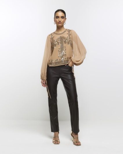 Gold embellished long sleeve blouse