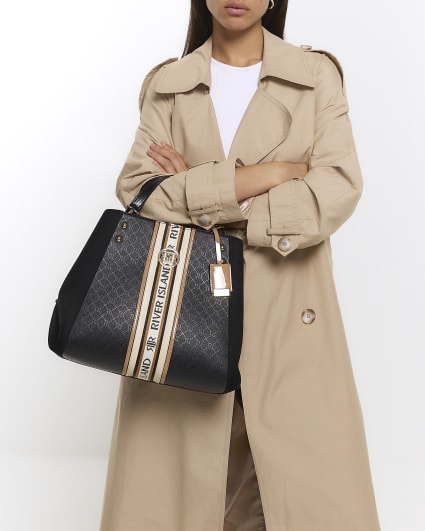 Black RI monogram webbing tote bag