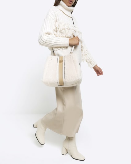 Beige borg shopper bag