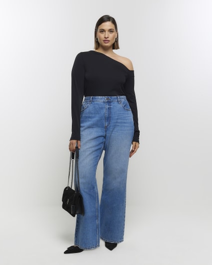 Plus black off shoulder long sleeve top