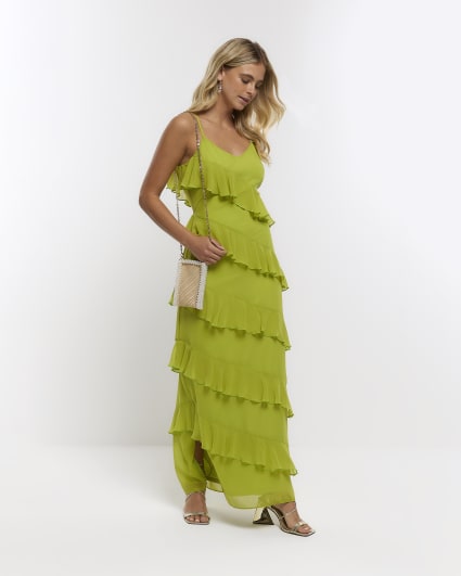 Lime green frill sleeveless maxi dress