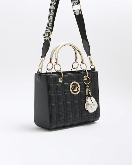 Black quilted corsage tote bag