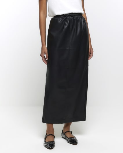 Black faux leather elasticated maxi skirt