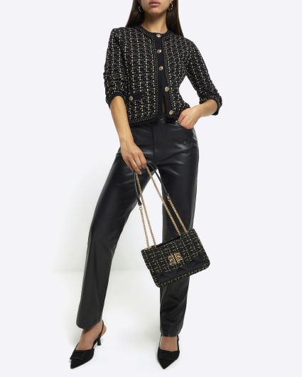 Black boucle shoulder bag