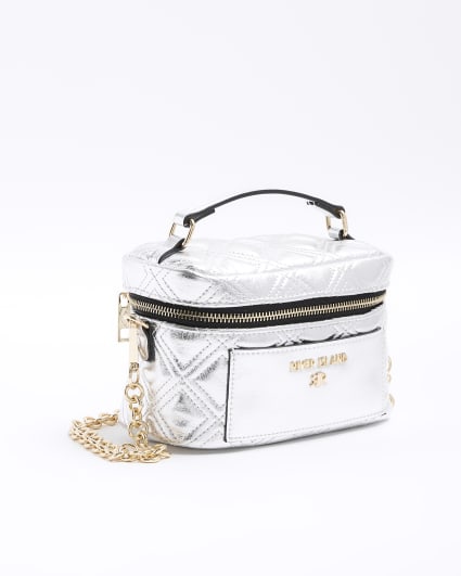 Silver quilted vanity cross body bag