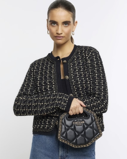 Black quilted chain trim cross body bag