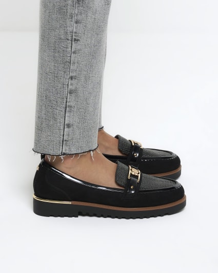 Black textured loafers