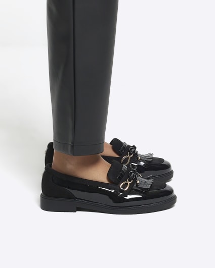 Black bow loafers