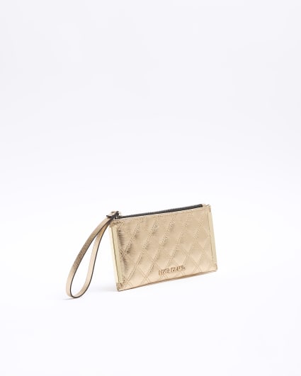 Gold quilted zip pouch purse