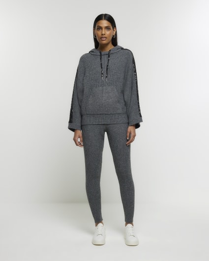 Grey knitted sequin hoodie