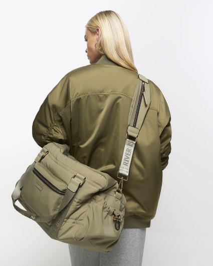 Khaki zip pocket travel bag
