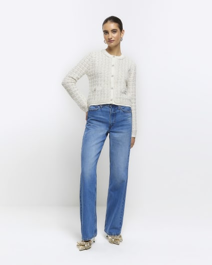 Cream boucle knit crop cardigan