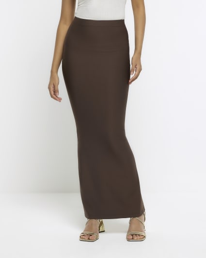 Brown fitted high waisted maxi skirt