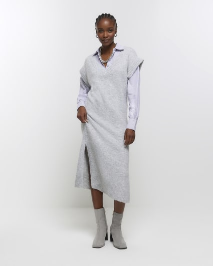 Grey knitted hybrid jumper midi dress