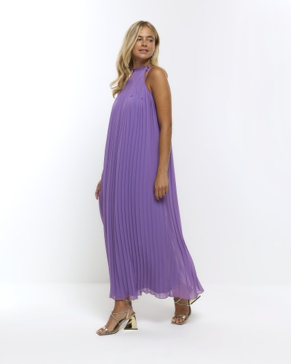 Purple pleated maxi dress