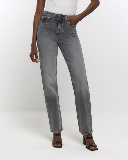 Grey faded high waisted stove straight jeans