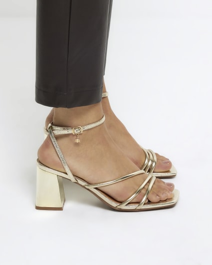Gold block heeled sandals