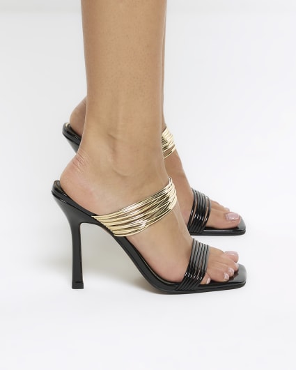 Black cuff mule heeled sandals