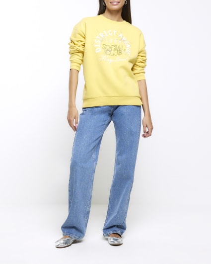 Yellow graphic embellished sweatshirt