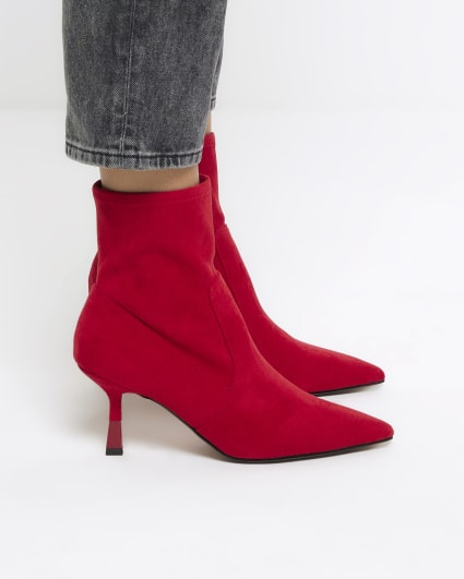 Red toe cap heeled ankle boots