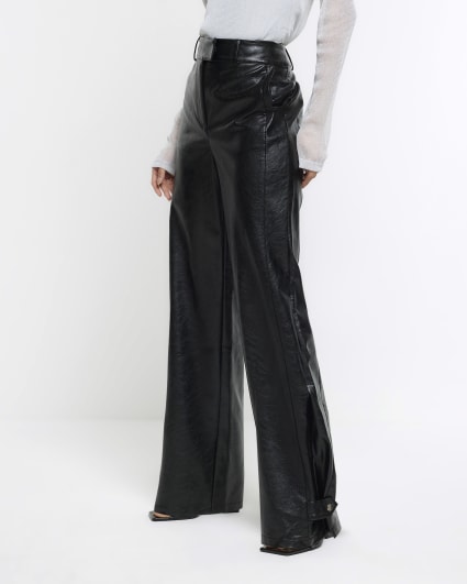 Black faux leather wide leg trousers