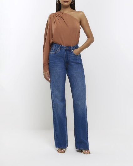 Rust drape one shoulder top