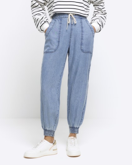 Blue lyocell cuffed joggers