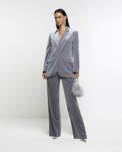Grey velvet sparkle tux blazer