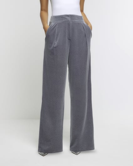 Grey velvet sparkle slim trousers