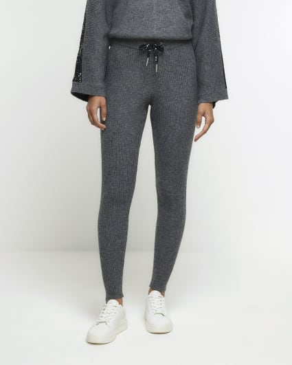Grey rib elasticated joggers