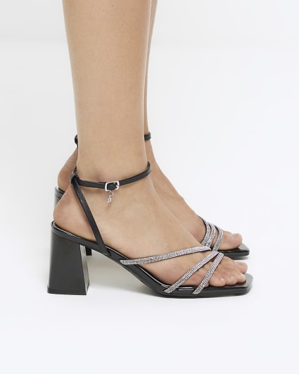 Black wide fit embellished heeled sandals