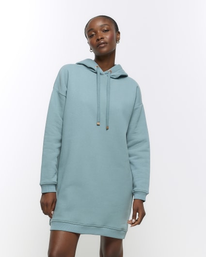Blue hooded sweatshirt mini dress