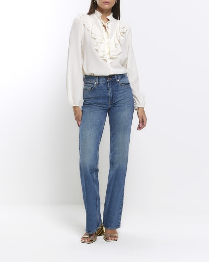 Cream frill long sleeve blouse