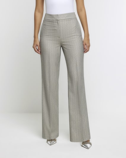 Grey stripe diamante straight trousers