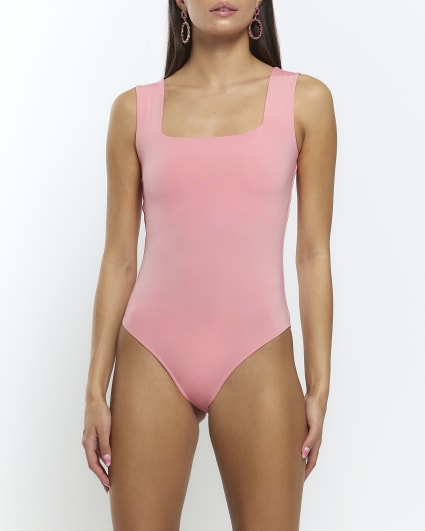 Pink square neck bodysuit
