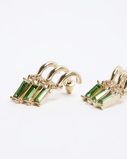 Green embellished drop earrings