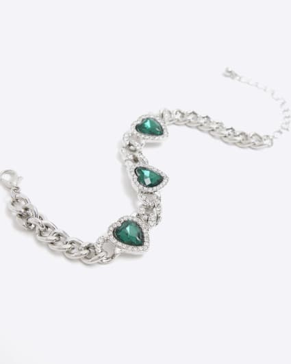 Green heart stone chain bracelet