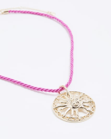 Pink coin sun necklace
