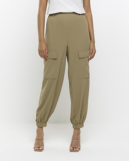 Khaki elasticated cargo trousers