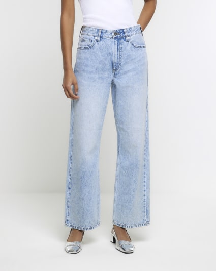 Blue high waisted crop relaxed straight jeans