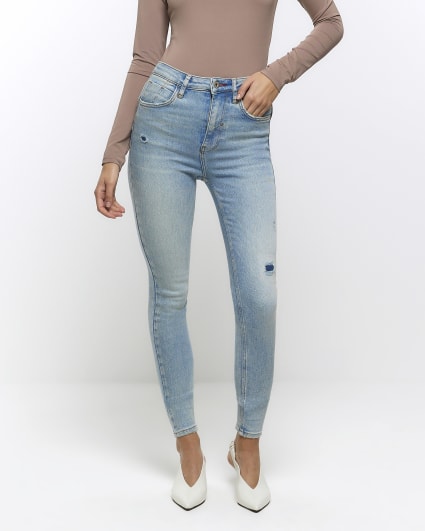 Blue high waisted ripped skinny jeans
