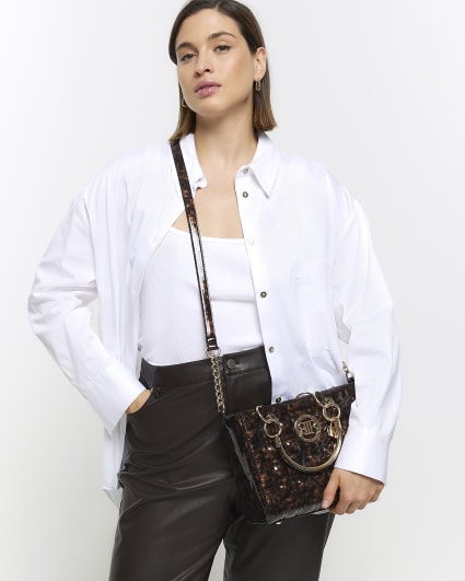 Brown tortoise shell tote bag