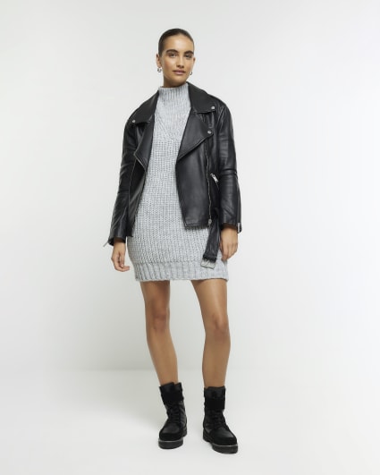 Grey high neck jumper mini dress