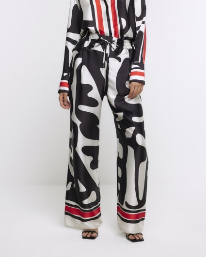 Red border print palazzo wide leg trousers
