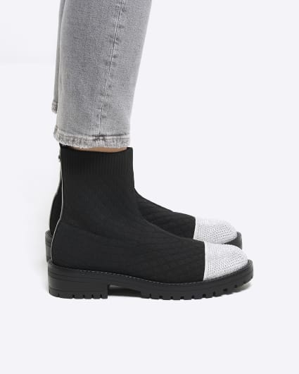 Black quilted diamante sock boots