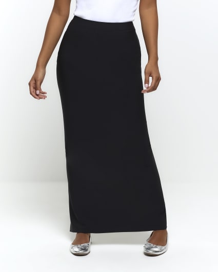 Petite black split hem maxi skirt