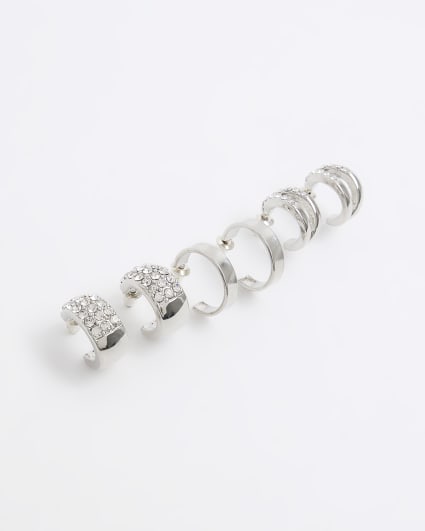 Silver diamante hoop earrings multipack