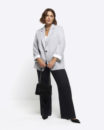 Plus grey rolled sleeve blazer