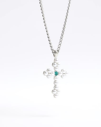 Silver Cross Stone Necklace