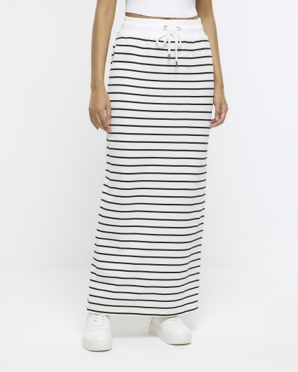 Cream stripe sweat midi skirt